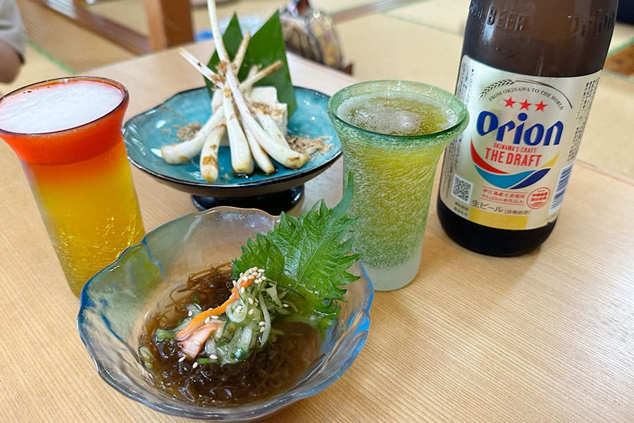 沖縄そば 崎濱製麺 すぅ～ぎぃ～じぃ アルコールが飲めた 島らっきょう モズク酢